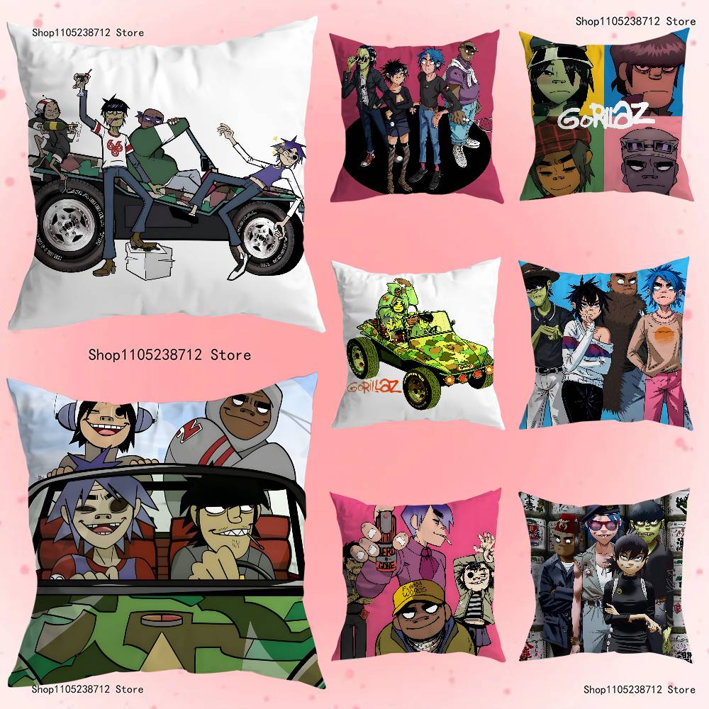 G-Gorillaz Rock Band Pillow Covers Cartoon Sofa Decorative Home Double-Sided Printing Short Plush Cute Cushion Cover