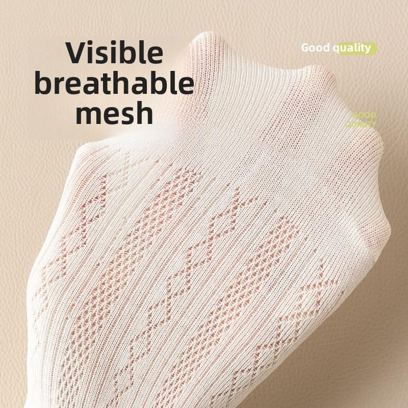 5 Çift Kadın Yazlık İnce Buz İpeği Beyaz 7A Antibakteriyel Kadın Orta Tüp Havlu Çorap