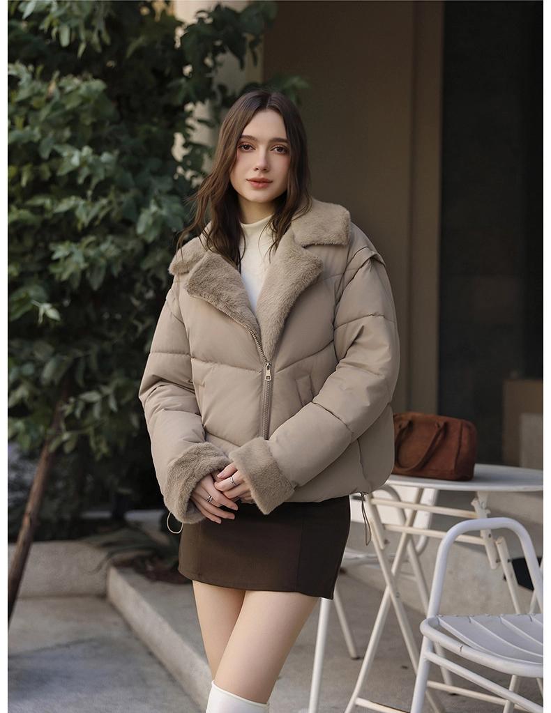 Short Imitation Mink Fur Lapel Cotton-padded Jacket with Detachable Sleeves