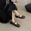Temperament Square Head Single Shoes Summer Glossy Fashion Flat Bottom Women's Shoes Soft Sole Square Head Mary Jane Shoes
