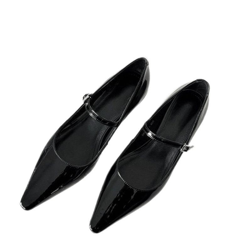 Version peau de mouton~ Tempérament boucle un mot talon épais Mary Jane chaussures chaussures pour femmes chaussures pointues simples bouche légère talons hauts de ville