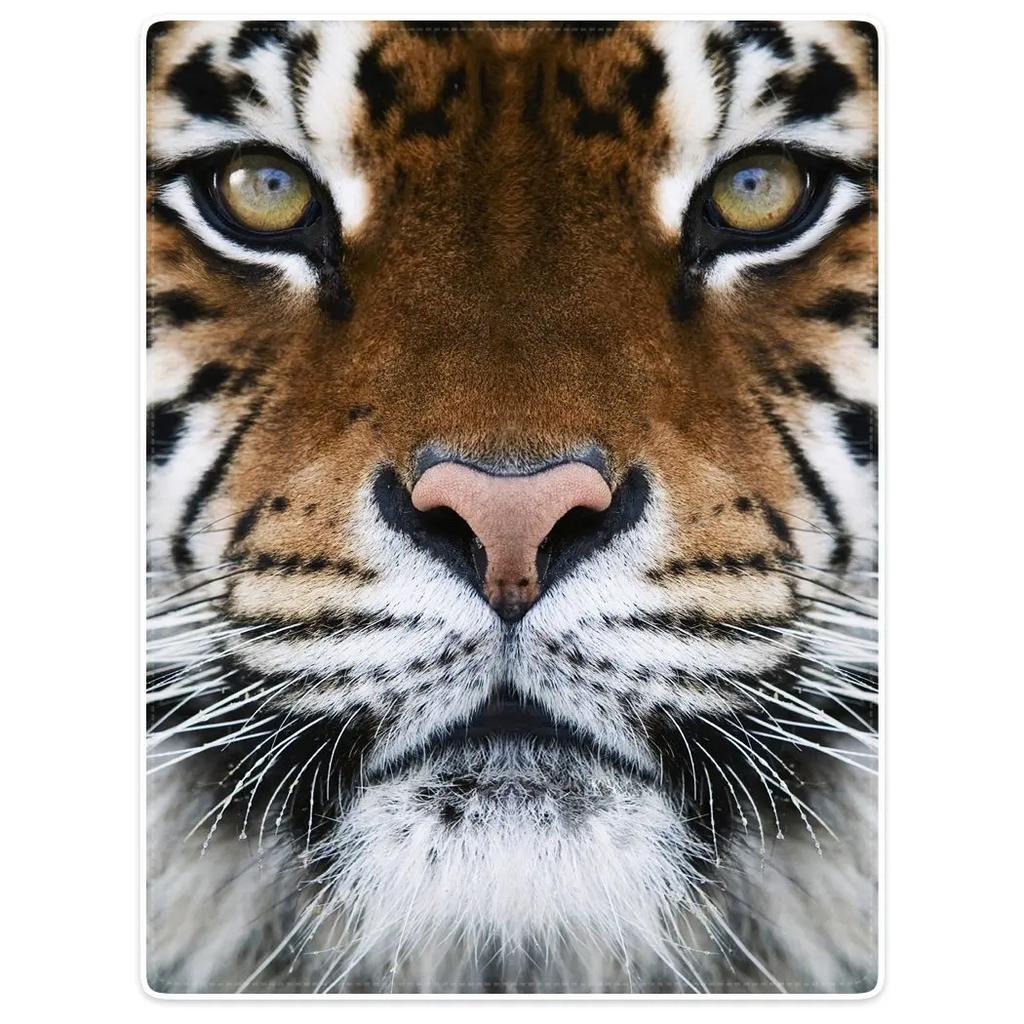 Realistic Tiger Skin Print Flannel Throw Blanket - Portable Warm for Bed/Rug, King Size, Animal Decor Textile