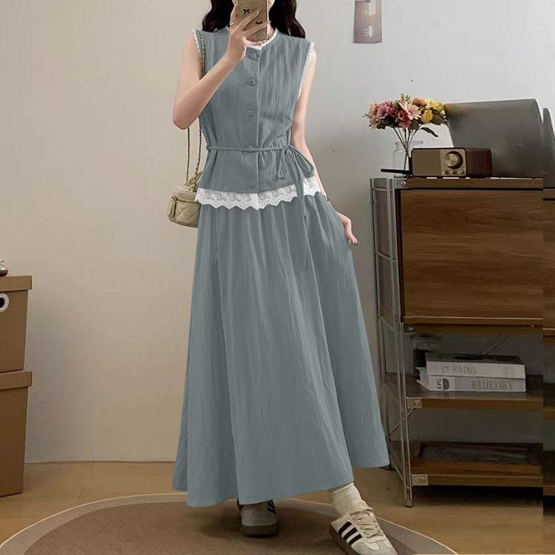 

ZANZEA Женские летние майки и длинные юбки, повседневные костюмы-двойки XL серый