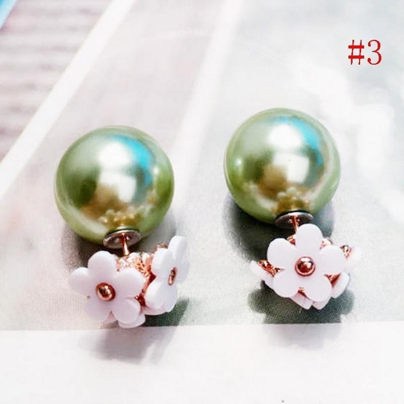 1 Pairs Fashion simulated pearl ball Earrings flower hiphop two side Jewelry Double side Stud Earring