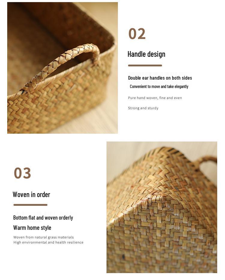 Japanese Straw-Woven Storage Basket for Snacks, TV Accessories, Cosmetics, and Masks
