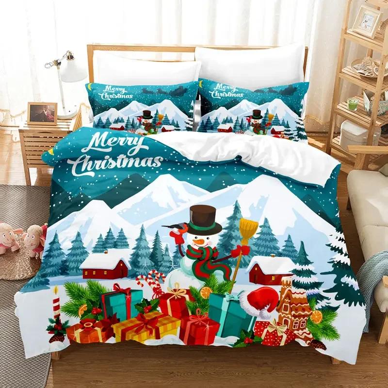 Weihnachtsbettwäsche-Set, Bettbezug, Polyester, Bettdeckenbezug, Kissenbezug, 3D, Queen-Size-Bett, King-Size-Bett, Doppelbett, Full Twin, Single, 3-teilig, 2-teilig, Schlafzimmer