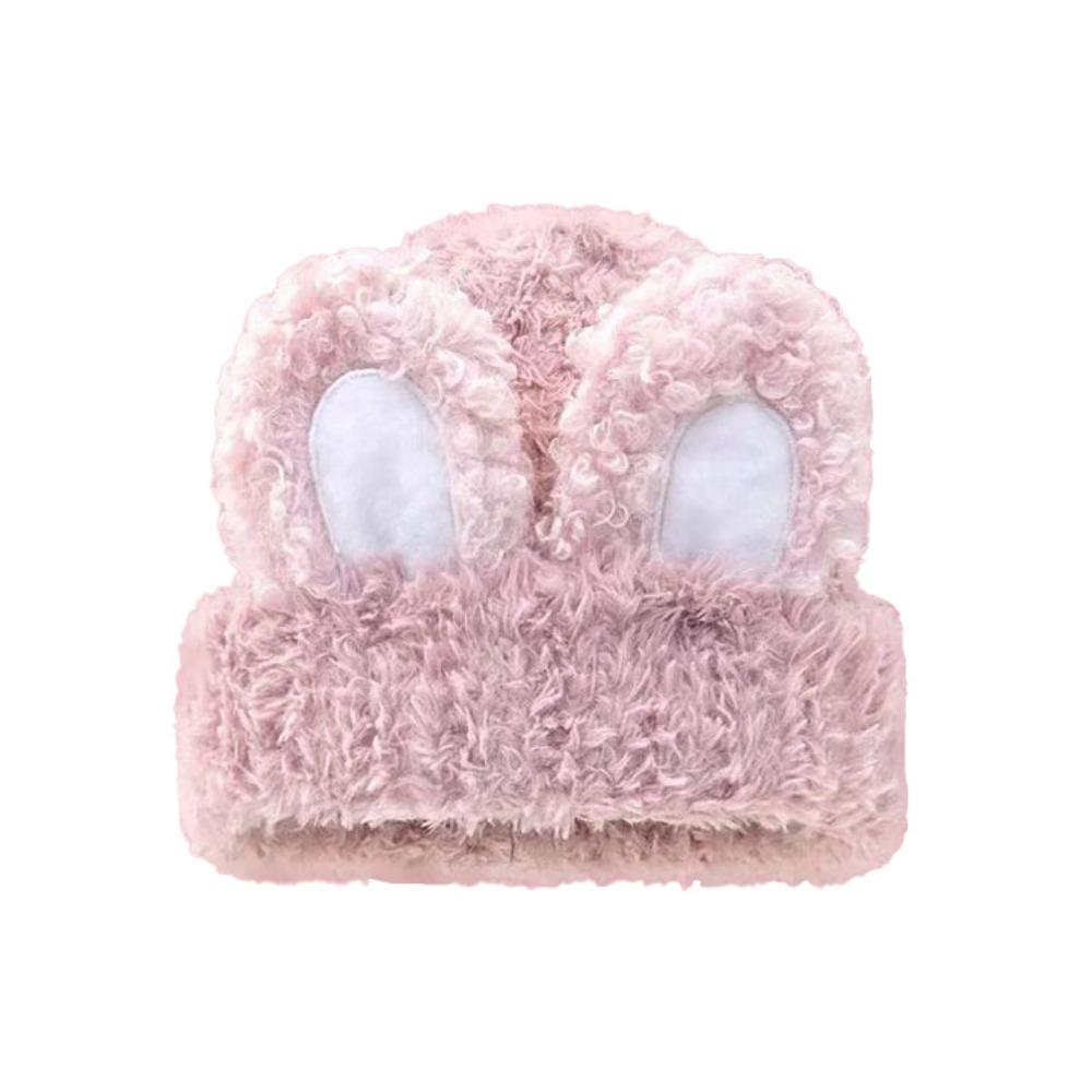 Fluffy Knitted Plush Hat Solid Color Winter Outdoor Warm Cap Rabbit Ear Beanies  Winter Season
