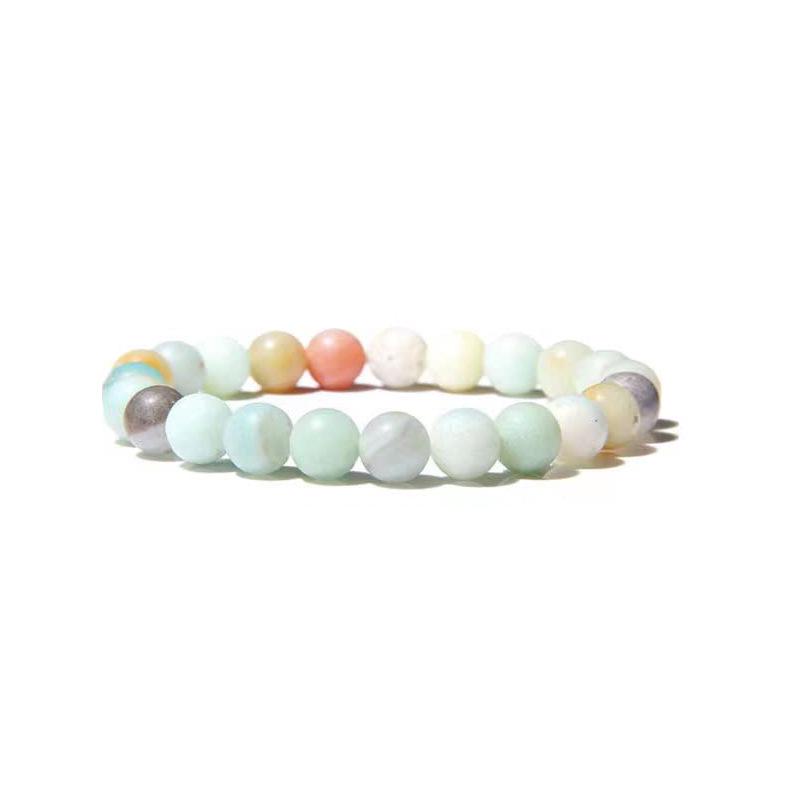 New 8mm White Pine Round Bead Bracelet with Aquamarine, Rose Quartz, and Agate Stones for Women