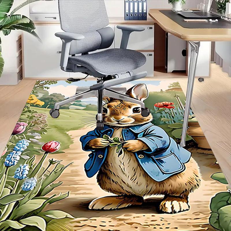 1 Stück Hase Garten Rutschfester Boden Teppich Kompatibel für Büro & Wohnzimmer & Schlafzimmer & Esszimmer - Flach - Maschinengewebt-S0383