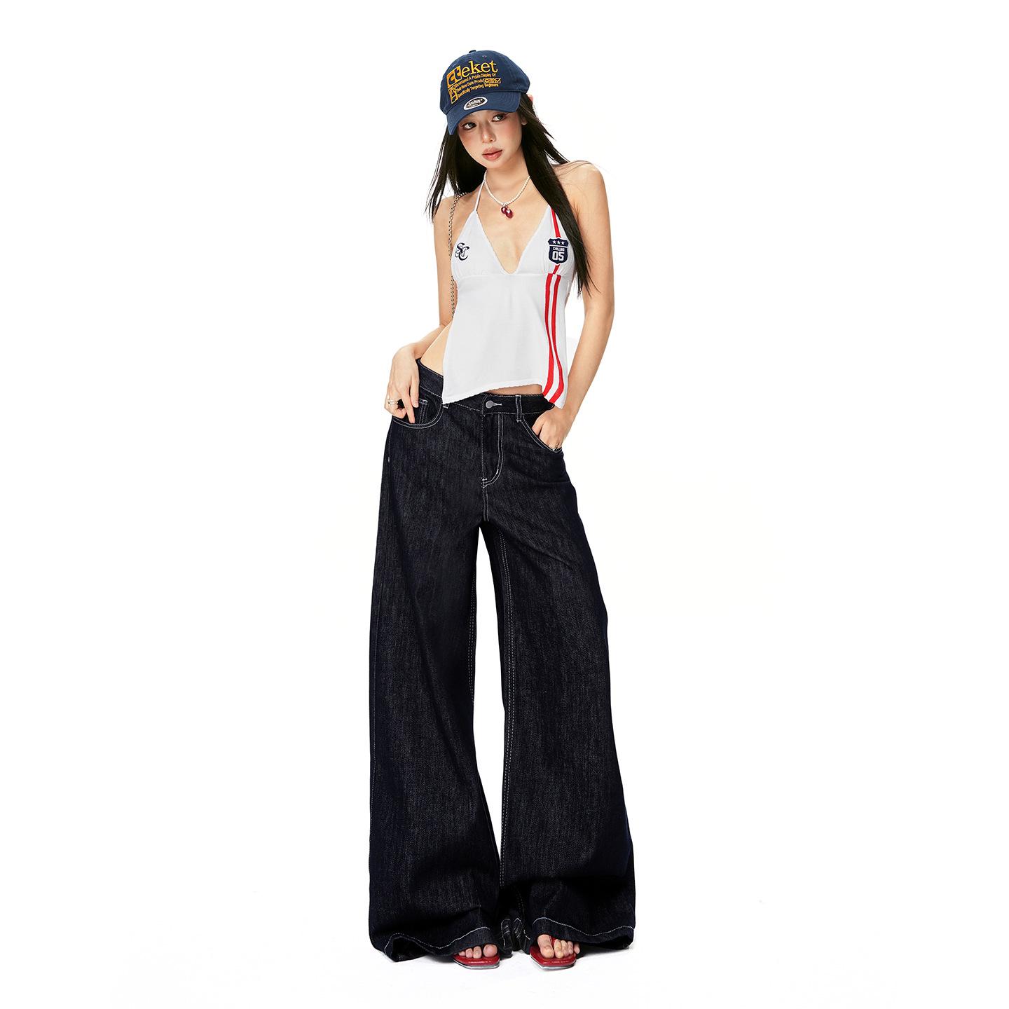 Spring 2026 Women s American Fashion Wide-Leg Jeans - Mid-Waist, Drapey, Slimming, Comfortable, Trendy, Floor-Length. Small