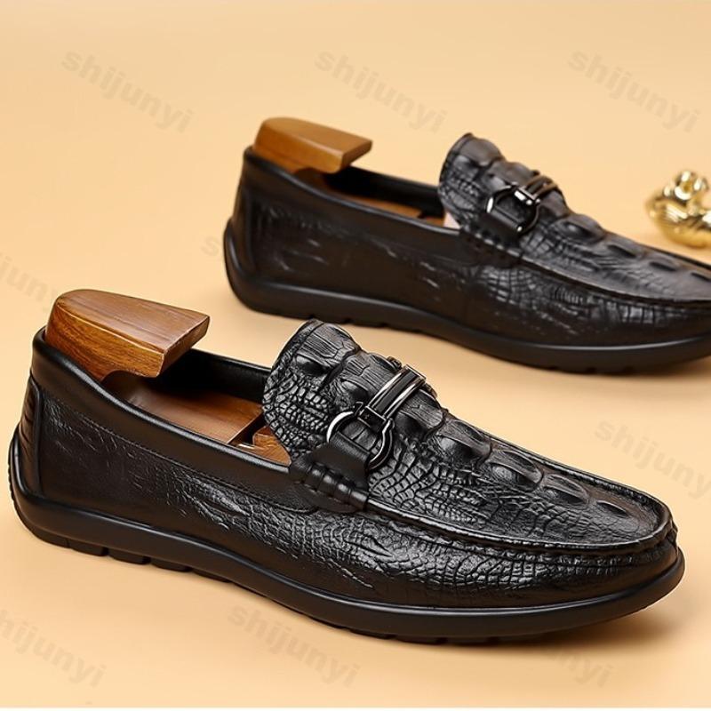 Fashion Men's Shoes Genuine Leather Luxury Crocodile Pattern Business Casual Shoes Men Loafers Mocassins Men's Dress Shoes High-quality