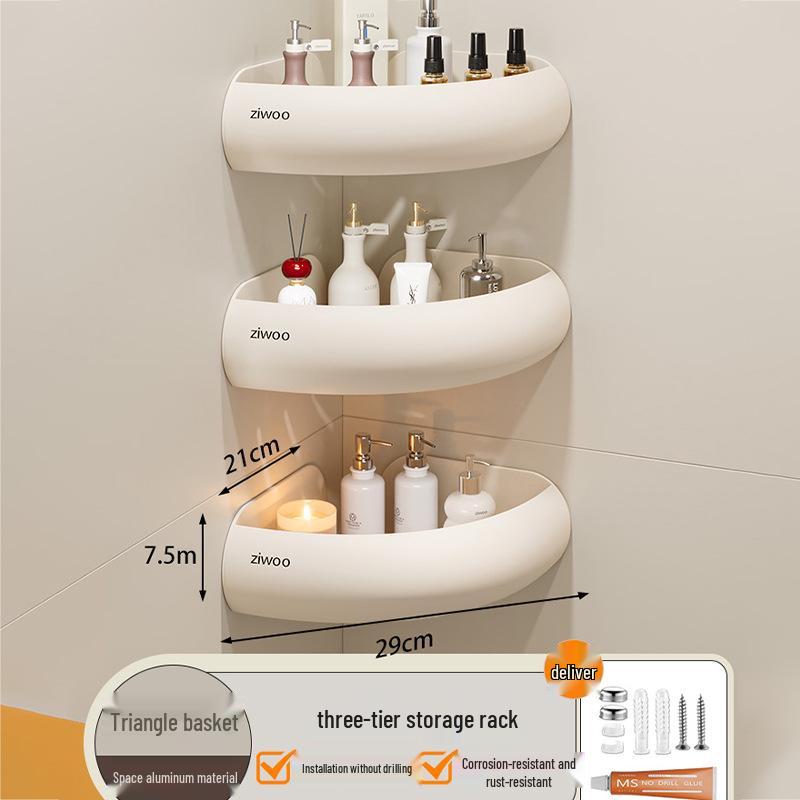 Wall-Mounted Punch-Free Bathroom Shelf for Toiletries and Vanity Storage