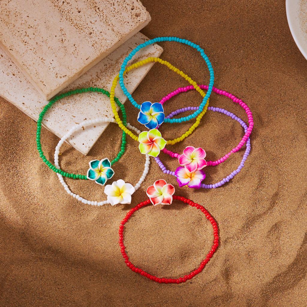 Bohemian Colorful Flower Bracelet for Women Handmade Rice Beads Polymer Clay Flower Bracelets Girl Beach Party Daily Jewelry