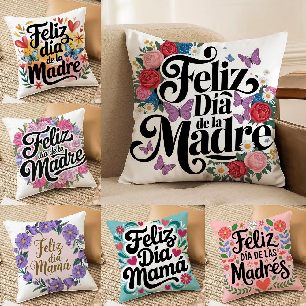 Feliz Dia MaMa Cushion Cover Short Plush Doublesided Print Square Throw Pillow Covers Sofa Home Cushion Decor