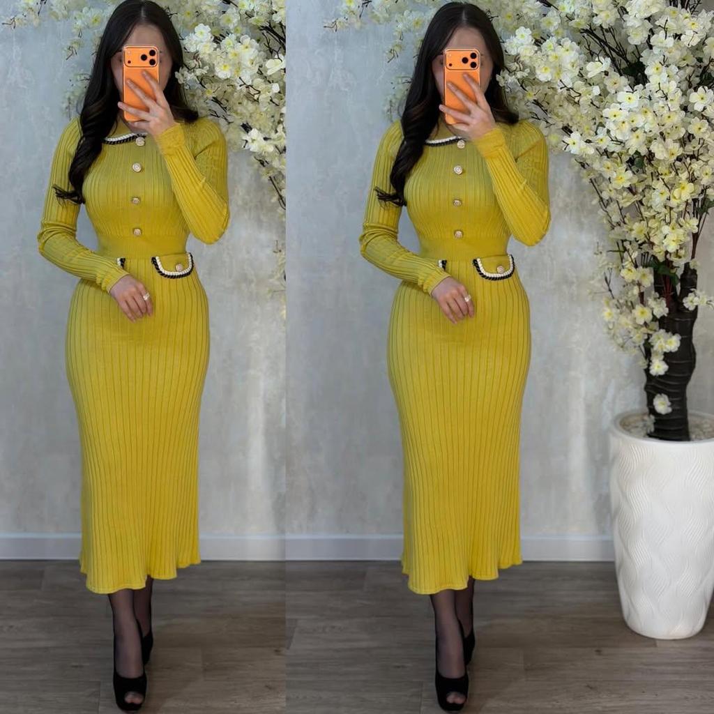 2025 Autumn Women's Slim Fit Long Sleeve Single-Breasted Bodycon Sweater Skirt