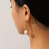 European & American INS Style 18K Gold Heart-Shaped Titanium Steel & Pearl Drop Earrings - Elegant, High-End Love Heart Design.