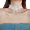 30cm Aesthetic Bow Lace Choker with Heart Gem Charm for Girls Necklace Collar Lcae Band Lolita Dancing Jewelry for Wedding Party