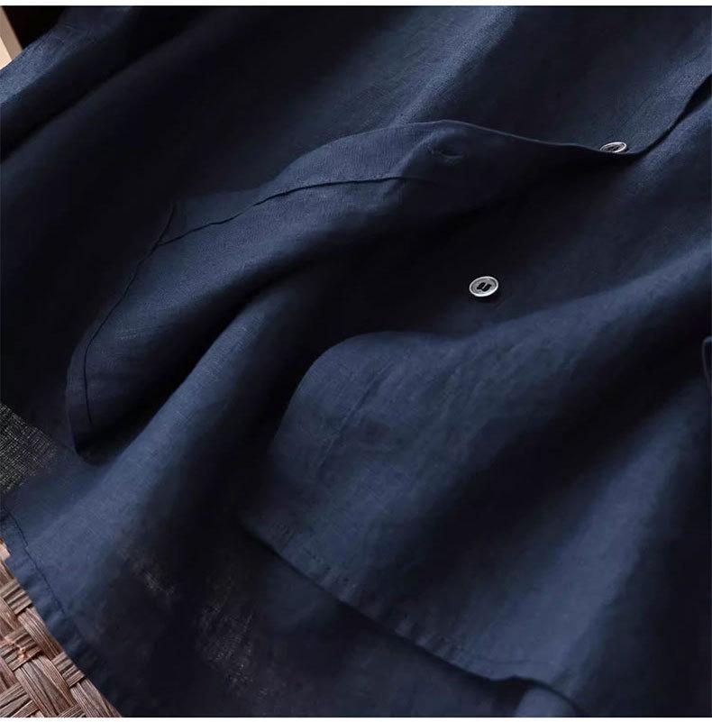 Women's Tencel Ramie Solid Color Long Sleeve Shirt - Early Autumn Casual Top