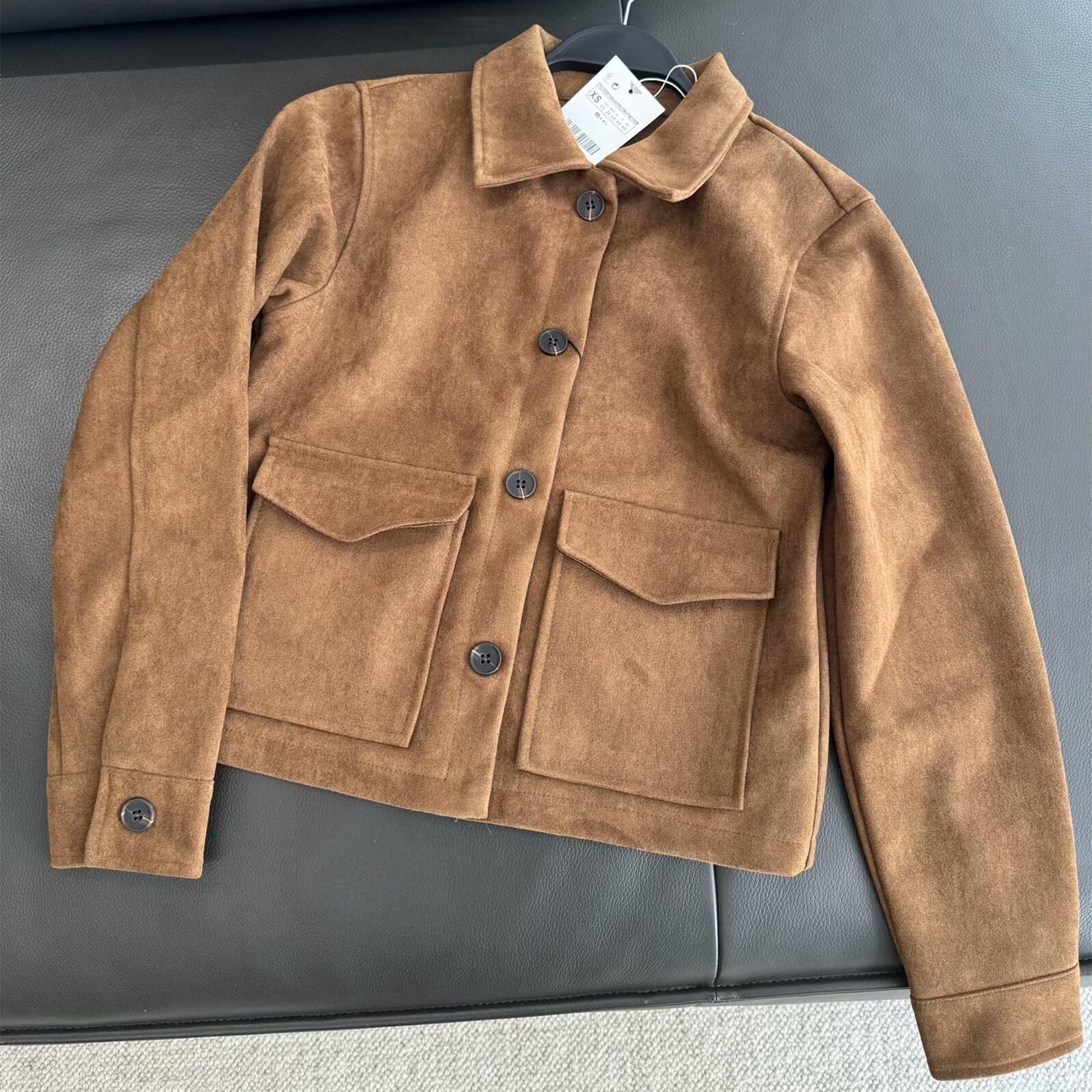 

2025 Весна Женская Элегантная Универсальная Двусторонняя Флисовая Куртка Medium темно-коричневого