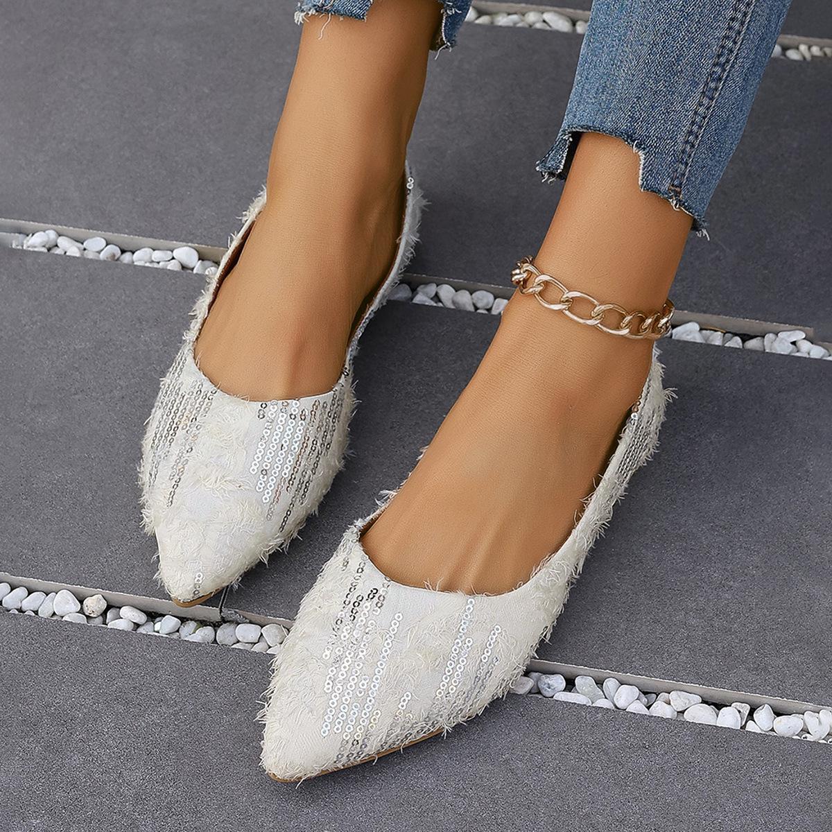 

Весенние туфли-лодочки с острым носком на плоской подошве, женские туфли с мелким вырезом 43 белый