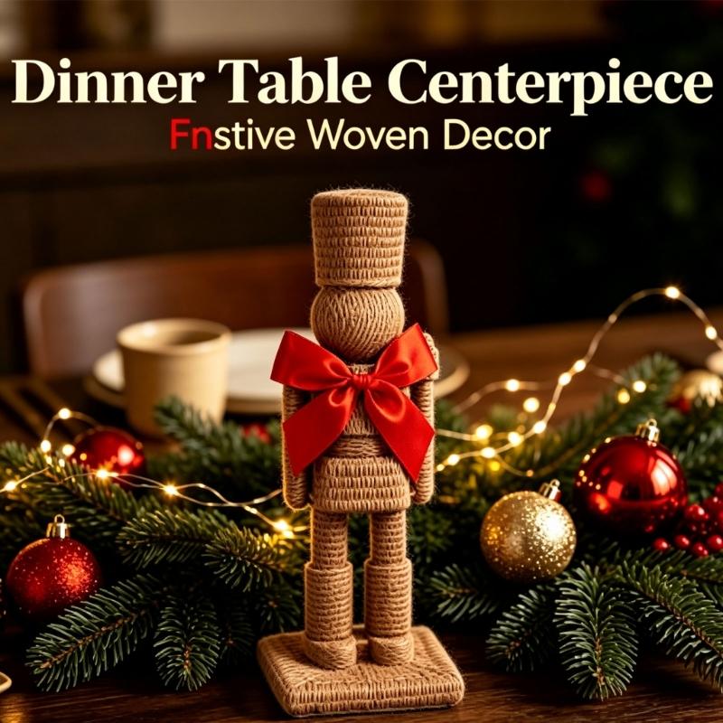 Kerstdecoraties Notenkrakers Soldaat Beeldjes met Geribbelde Afwerking, Gedurfde Rode Strikken en Rechthoekige Basis voor Feestelijke of Dagelijkse Planken, Entree,