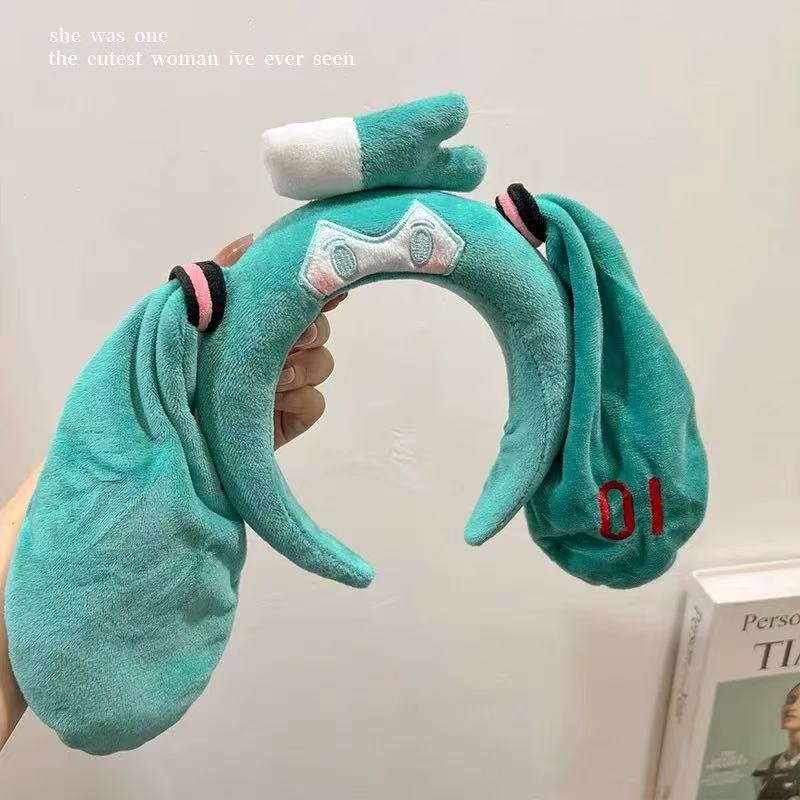 Hatsune Miku Headband Hair Band Cute Plush Hairband Miku Headband Washing Face Yoga Hairbands Photo Anime Cosplay Prop Girl Gift