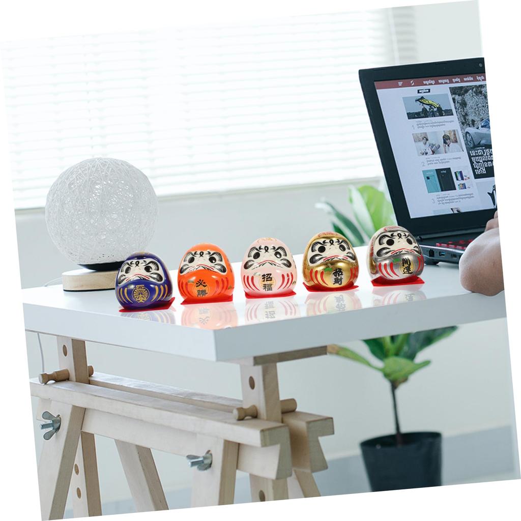 YARDWE Japanese Ceramic Daruma Egg Lucky Decorations for Car and Home Exquisite Traditional Crafts for Wealth and Set of 5 Figurines, Decor, Design,