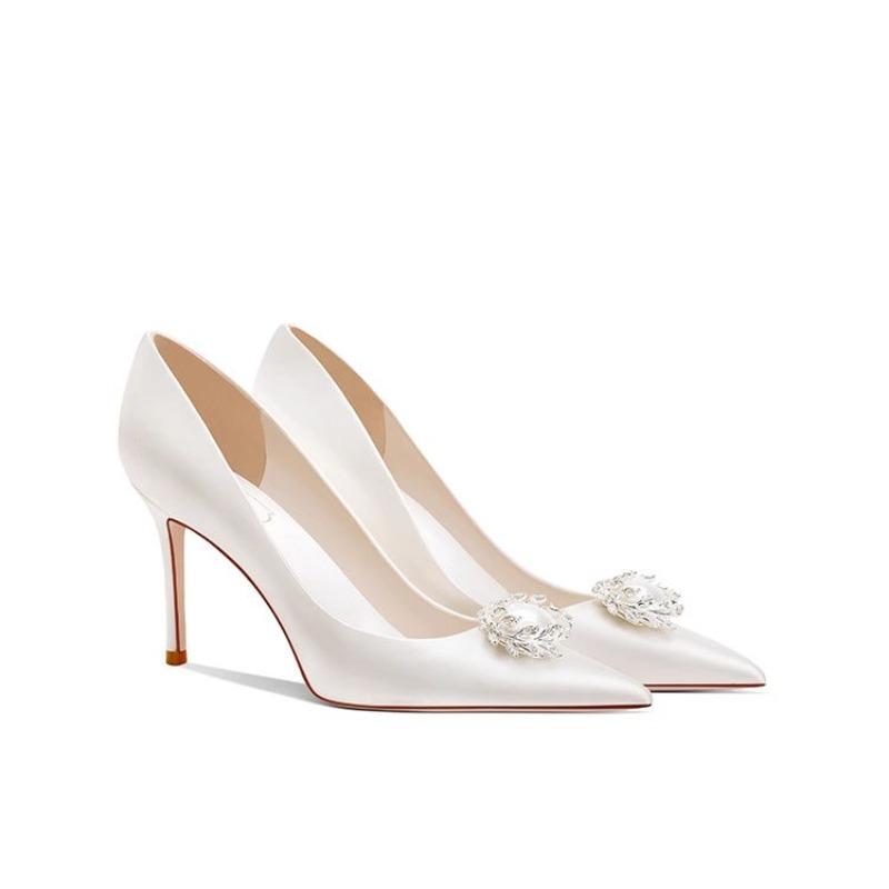 Fashion Woman 2025 Trend Luxury Pumps Pointed Toe Party Ladies Shoes High Heels Pumps White Wedding Shoes Rhinestone Women's Shoes