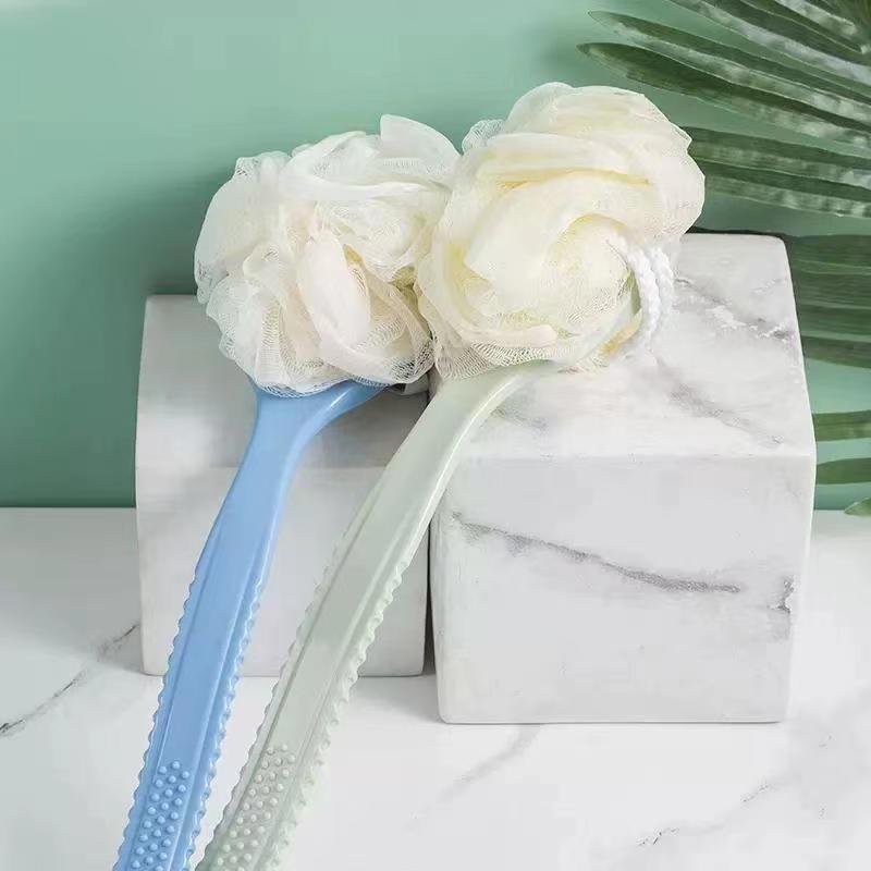 Double-Sided Bath Brush with Long Handle & Soft Bristles, Back Scrubber & Smoother w/Hanging Loop and Bath Ball Accessory.