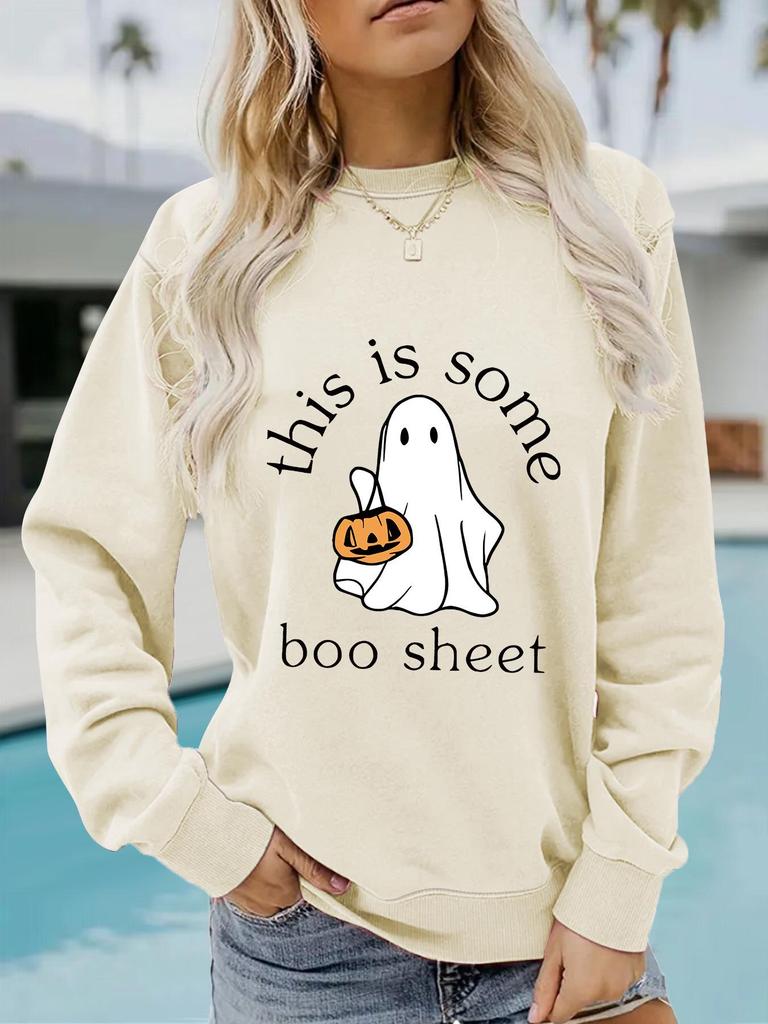 Women's Halloween Print Long Sleeve Crew Neck Sweatshirt for Autumn/Winter