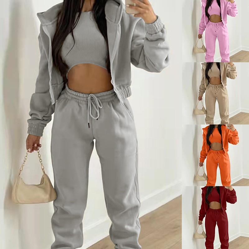 Clothes Women's Fashion Suit Solid Color Hooded Hoodie Casual Sports