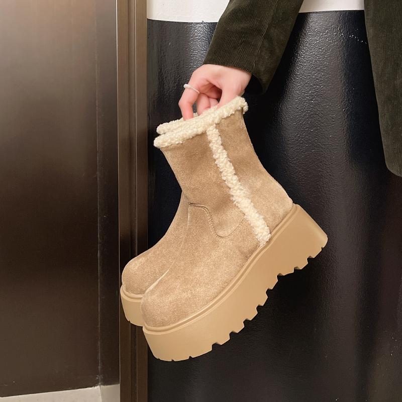 Fashion Winter Warm Cotton Women Ankle Boots Chunky Platform Heels Punk Height Increase Plush Short Booties Shoes Zapatos Mujer