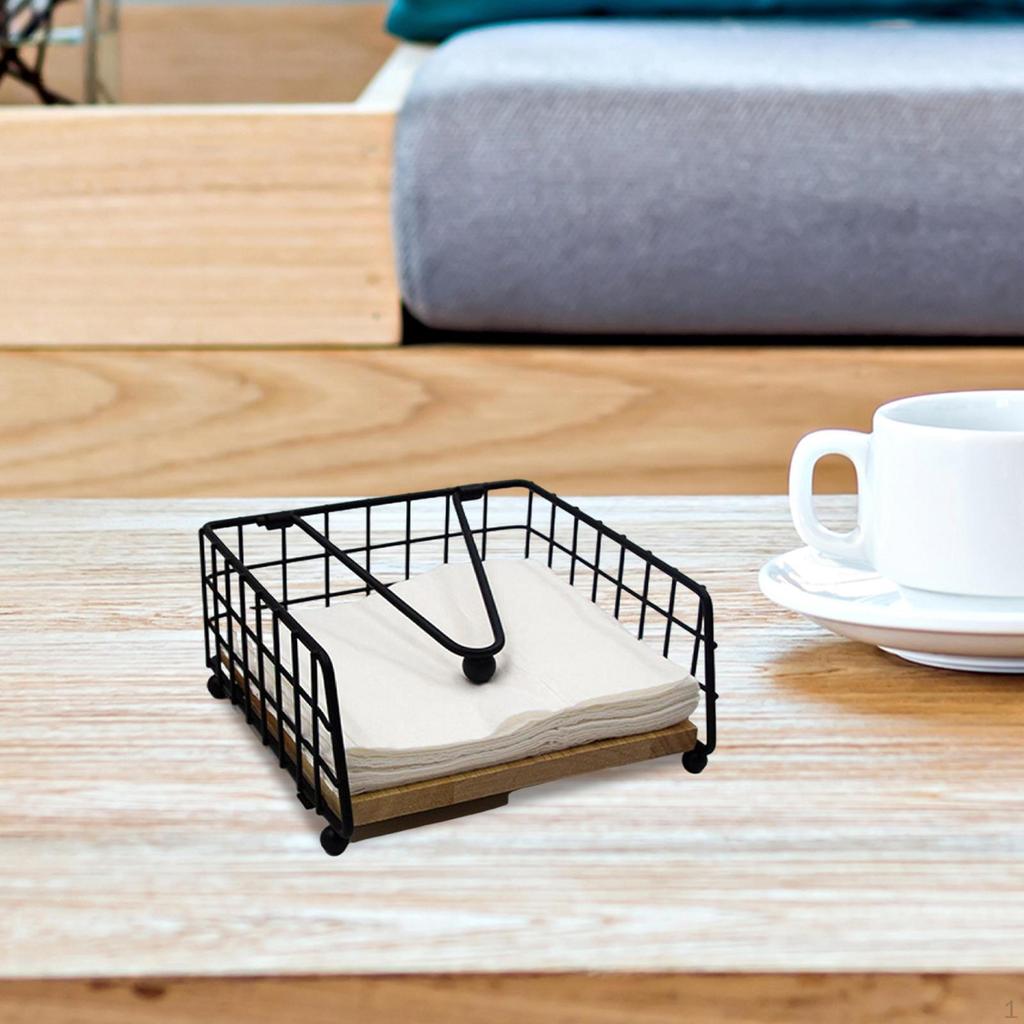 Napkin Holder Flat Dispenser Decoration Iron Stylish Paper Wood Base for Hotel Cafe
