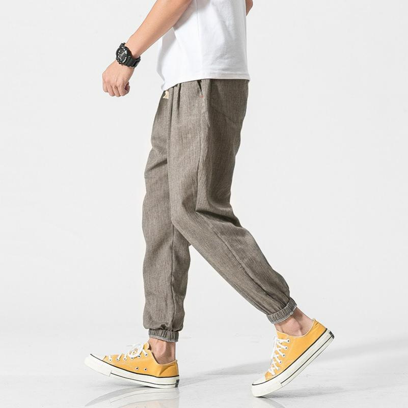 Casual Pants Plus Size Chinese Style Bloomers Men s Linen Men s Fashion Harem Pants Drawstring Pants S серый