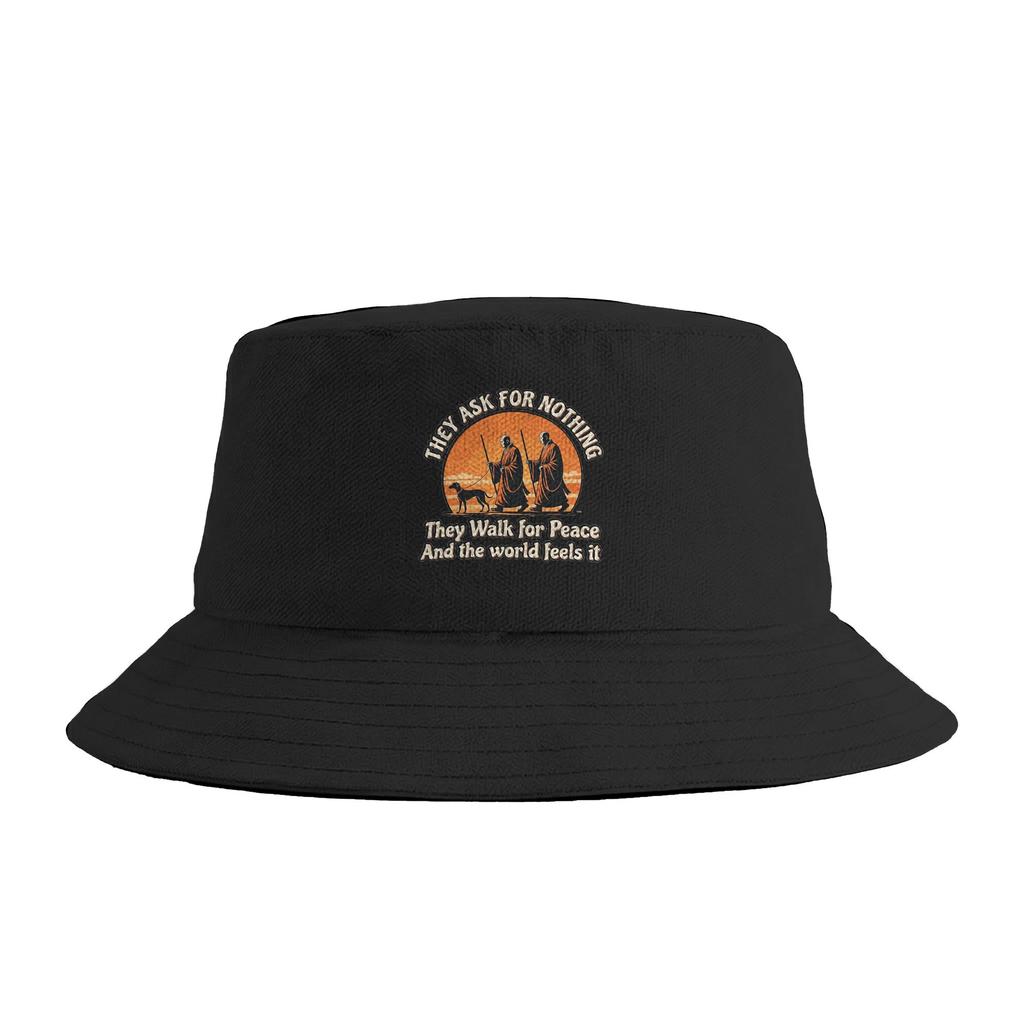Couple Peace Minimalist Zen Art Walk For Peace Monks With Aloka Dog Bucket Hat Foldable Fisherman Hats Summer Classic Caps