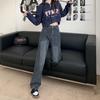 Autumn and Winter New Retro Blue Thin Denim Straight-leg Pants Women's 2025 Popular High-waisted Wide-leg Mopping Pants
