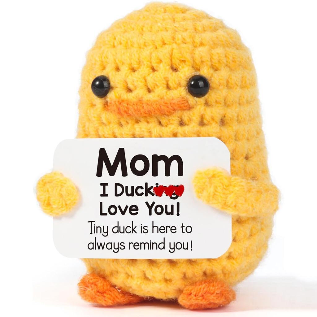 Positive Energy Duck Handmade Plush Wool Knitting Doll With Card Funny Crochet Duck Ornament Christams Gift Home Room Decoration