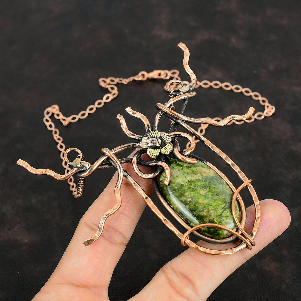 Unakite Necklace Copper Wire Wrapped Necklace Handmade Copper Jewelry Adjustable Chain Necklace Wire Wrap Gemstone Jewelry Gifts For Mother