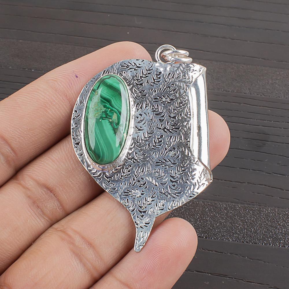 

Natural Malachite Gemstone 925 Sterling Silver Jewelry Designer Pendant 2.09 AJP-2391