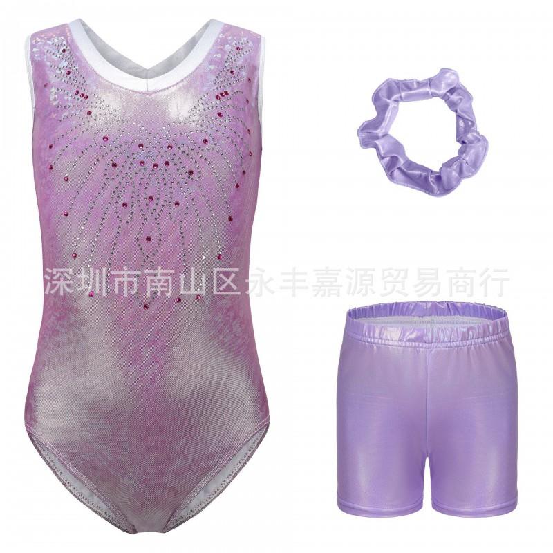 Girls Shiny Ballet Dance Gymnastics Leotard Tutu Dress Performance Outfit Set