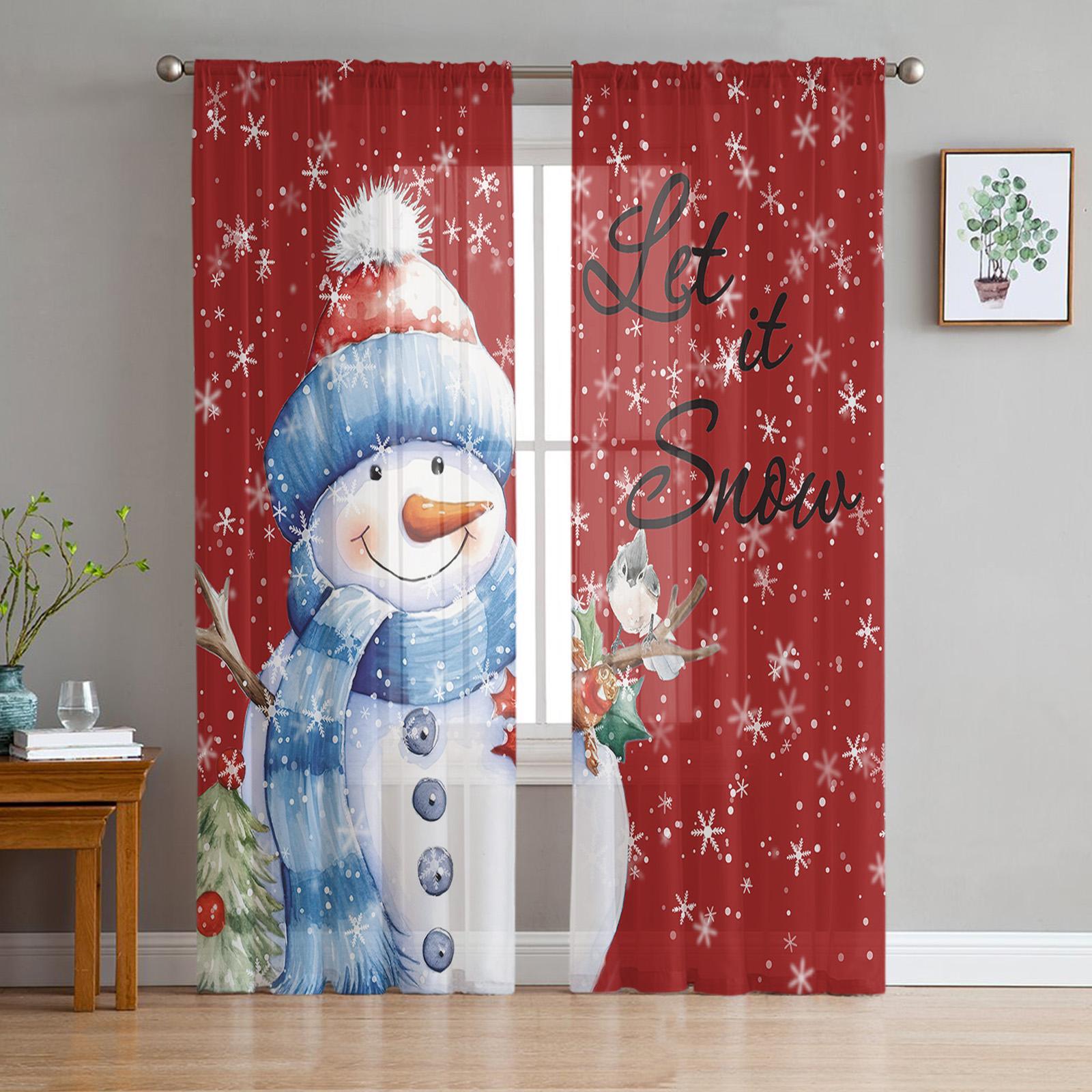 

Рождественская елка Снеговик Снежинка Пересмешник Тюлевые Шторы Гостиная Спальня Прозрачный Декор Шифоновая Вуаль Кухонные Оконные Шторы W135 x H114cm