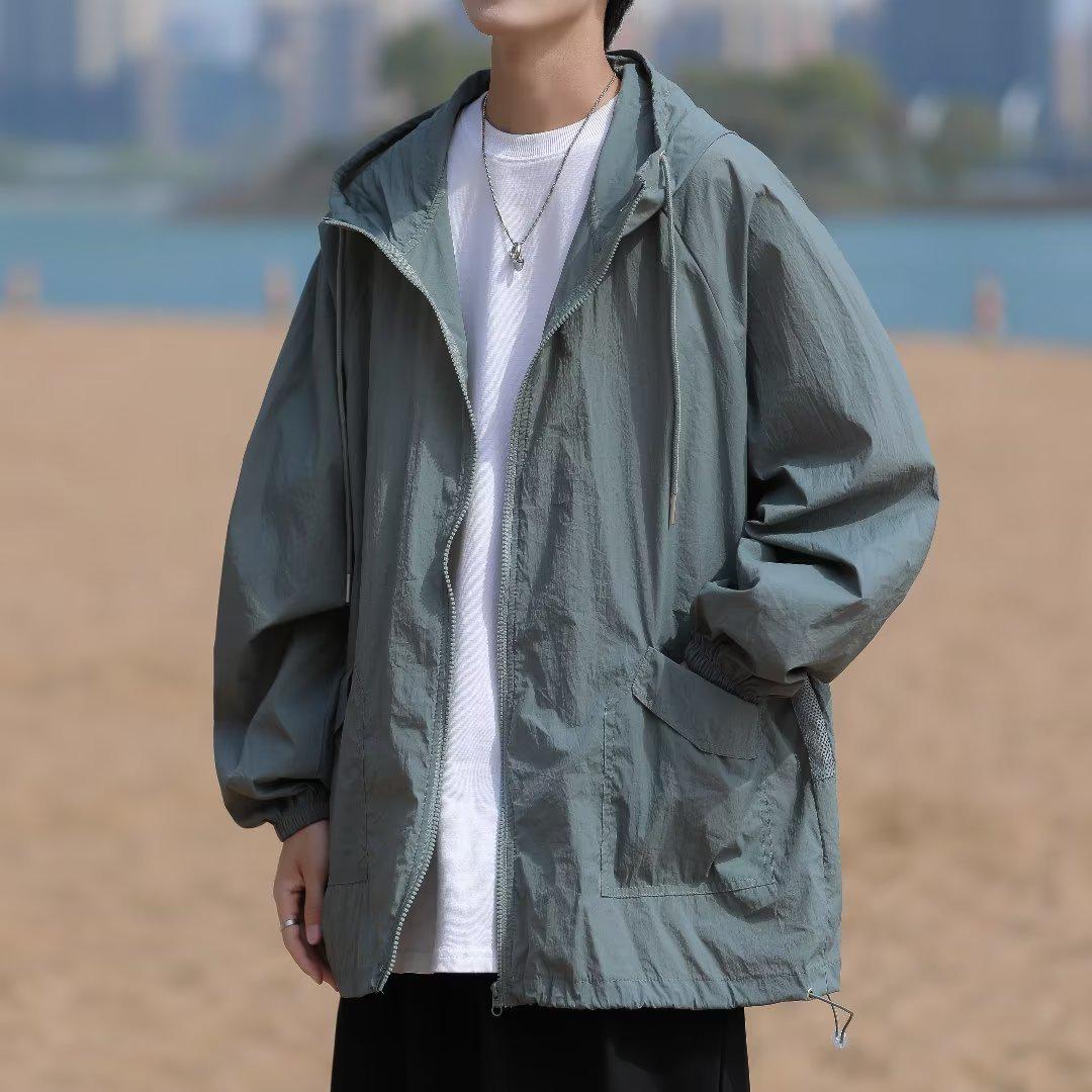 

Мужская летняя легкая куртка с капюшоном и защитой от ультрафиолета — модная, дышащая и свободная 2XL темно-серого