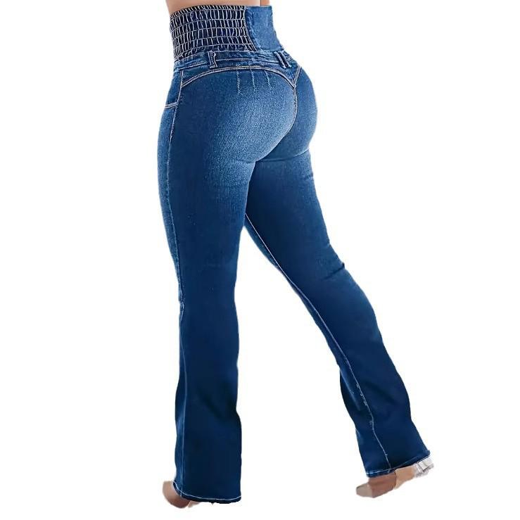 TEMU 2024 High-Waist Schlankmachende Elastische Knopfleiste Damen Micro-Flare Jeans