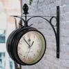 Vintage-Style Double-Sided Silent Station Wall Clock Battery Operated for Home Office Living Bedroom Indoor Decor Antique Design