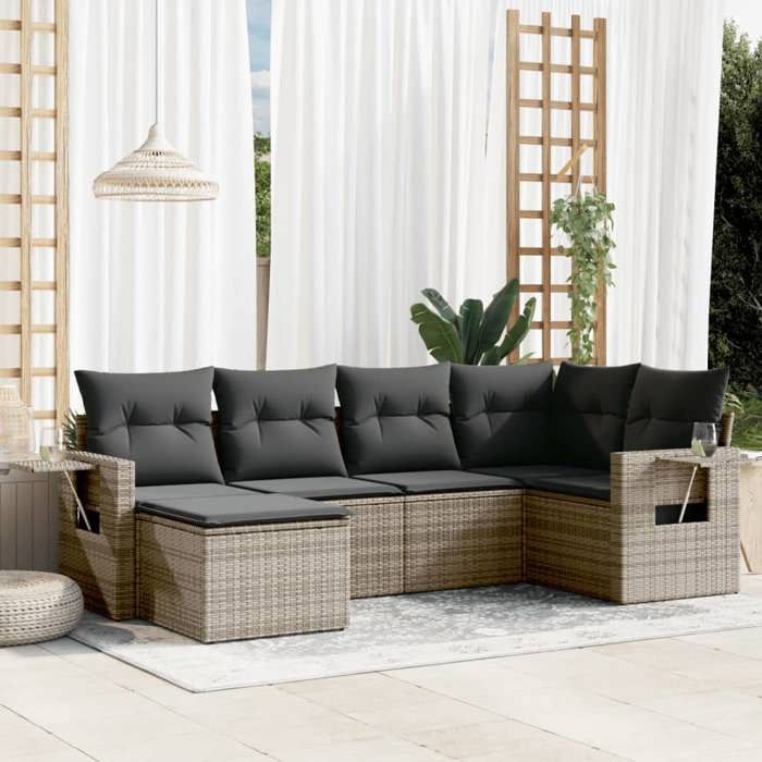 VidaXL Salon de Jardin avec Coussins 6 pcs, Canapés de Terrasse, Ensemble de Meubles de Patio, Mobilier d'Extérieur, Gris 3220459