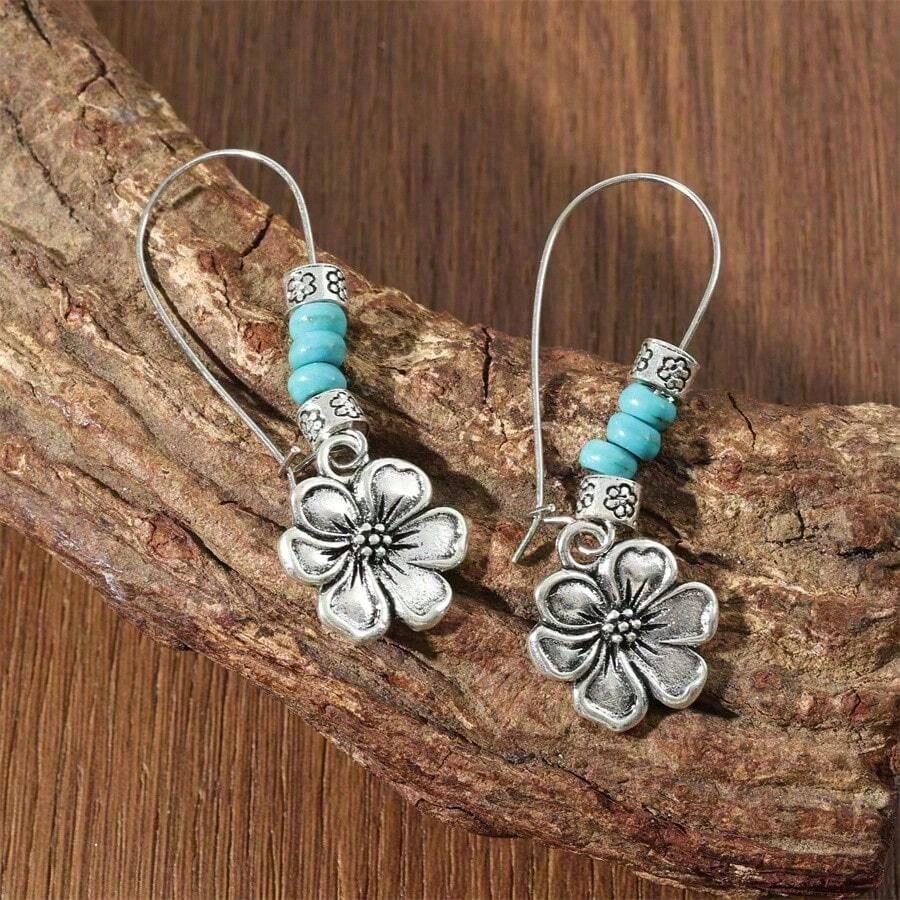 Boho Floral Beaded Dangle Earrings, Vintage Colorful Beads Creative New Fashion Elegant Party Jewelry Gift