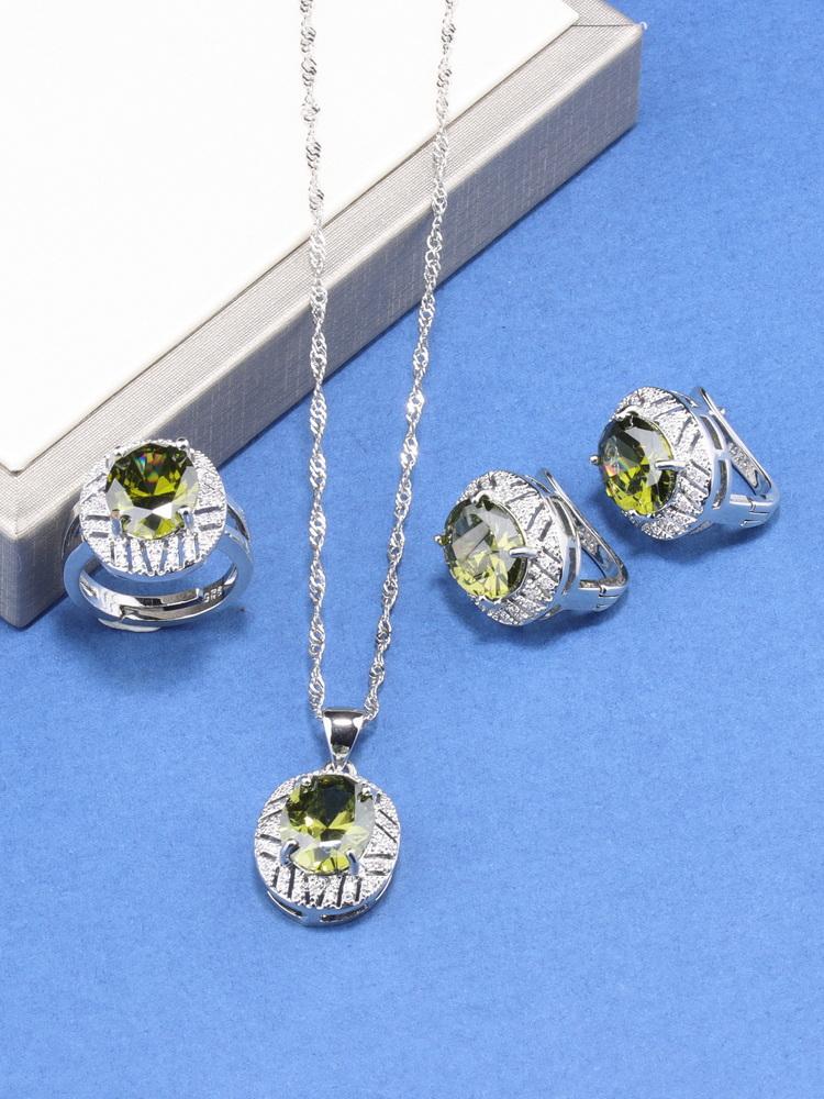 Braut Hochzeit Große Schmuckaccessoires Mit Natürlichem Zirkonia Blau Hängeclip-Ohrringe Und Ring-Set Für Frauen Geschenk