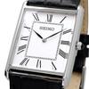 Seiko Men's Square Design Quartz Watch SWR049 with White Dial and Black Leather Band [Used]