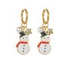 New Christmas Snowman Earrings: Titanium Steel Pearl Star Pendant, Cute Holiday Fashion Style.