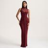 Elegant High Neck Sleeveless Slim Fit Long Dress with Mesh Splice and Ruffles for Women - Spring/Summer 2026 Collection
